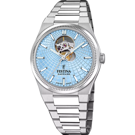 FESTINA AUTOMATIC Swiss Made, blue, stainless steel bracelet, men's