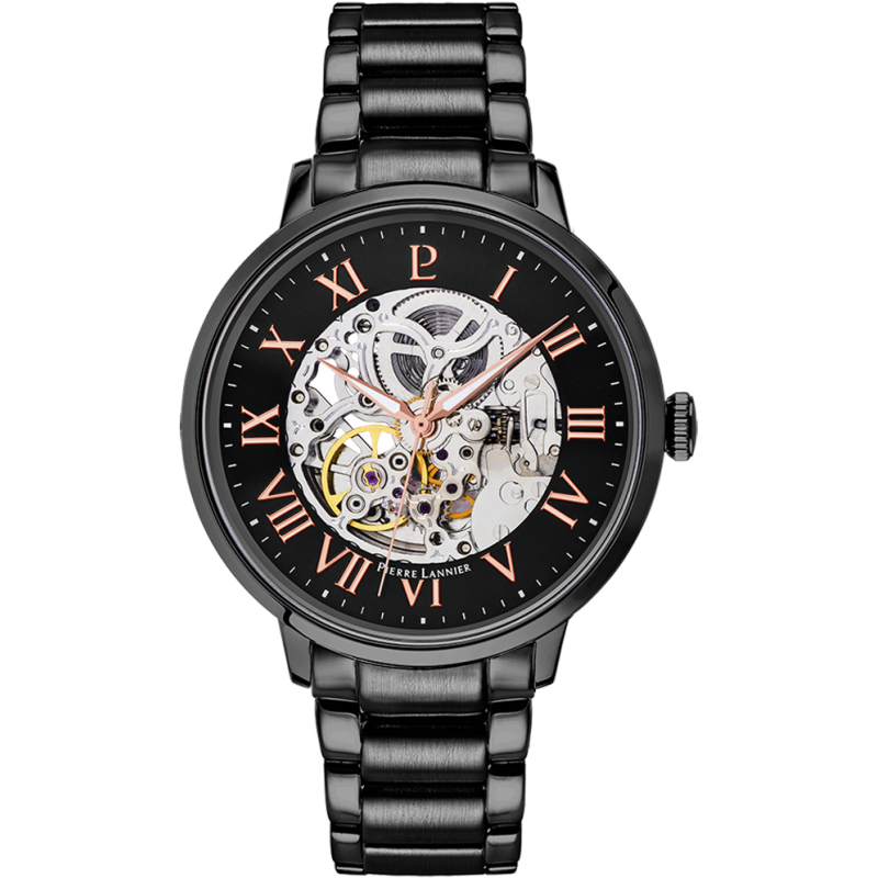 Pierre Lannier AUTOMATIC Black Dial Black Steel Strap