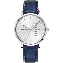 Pierre Lannier DATA Silver Dial Blue Leather Strap