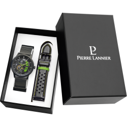 Pierre Lannier PADDOCK Black Dial Black Perforated Leather Strap